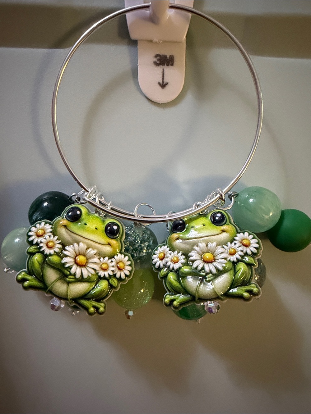 Green Frog Daisy Charm Bangle Bracelet - Women Jewelry